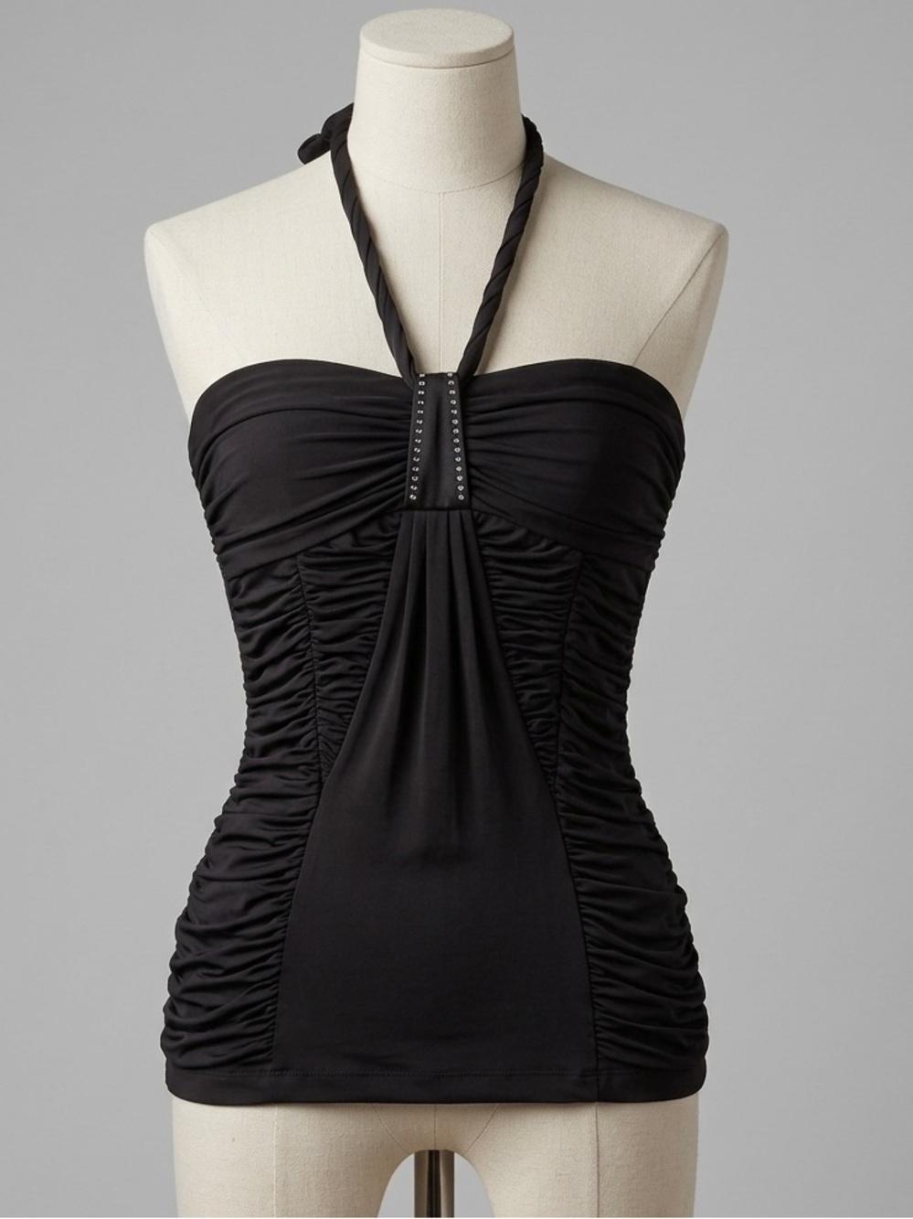 Black Ruched Halter Tank Top